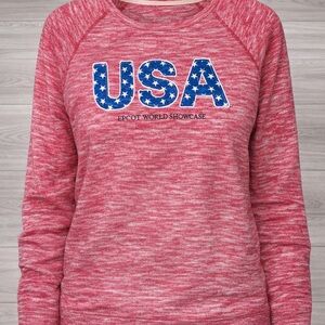 Disney Parks EPCOT USA Heathered Red Raglan Long Sleeve Pullover Sweatshirt